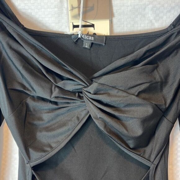 Micas Tie Waist Twisted Front Mini Black Dress Size Large — image 7 of 8